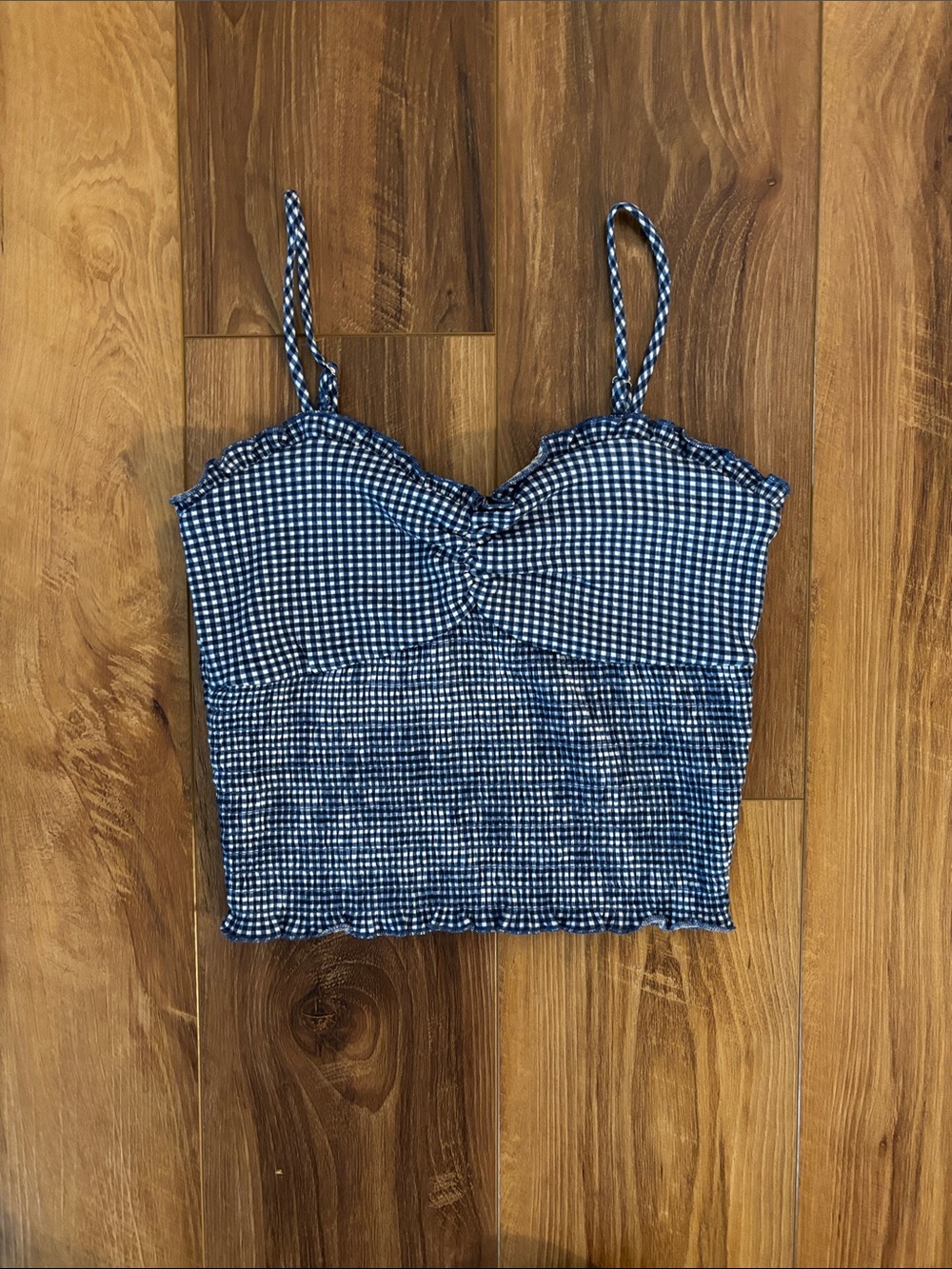 5/$25🌼 Wild Fable Blue and White Checkered Smocked adjustable Strap Top
